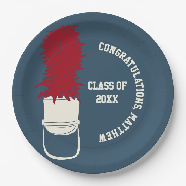 Marching Band Hat with Feathers Custom Party Paper Plates (Front)