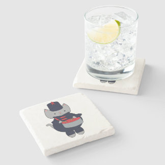 Marching Band Kawaii Cat Drum Navy Blue Red Stone Coaster