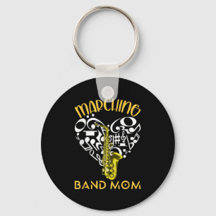 Marching Band Mom Heart Love Music Notes Saxophone Keychain