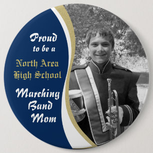 Marching Band Mom with Photo Blue Gold Button