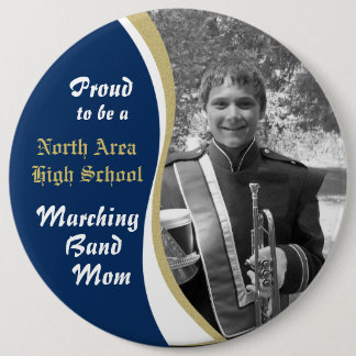 Marching Band Mom with Photo Blue Gold Button