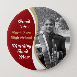 Marching Band Mom with Photo Dark Red Button