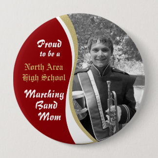 Marching Band Mom with Photo Dark Red Button