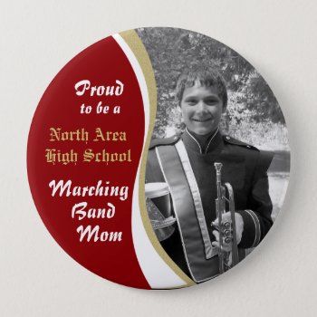 Marching Band Mom With Photo Dark Red Button by hamitup at Zazzle