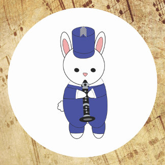 Marching Band Rabbit Clarinet Blue White Classic Round Sticker