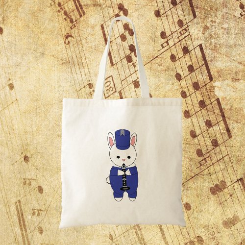 Marching Band Rabbit Clarinet Blue White Tote Bag