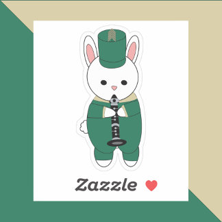 Marching Band Rabbit Clarinet Green Gold Sticker