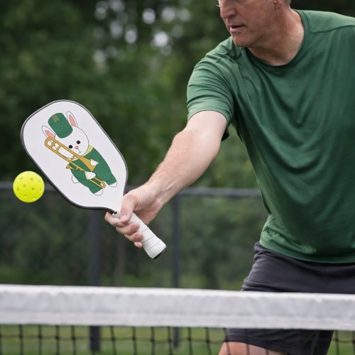 Marching Band Rabbit with Gold Trombone Green Pickleball Paddle