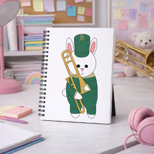 Marching Band Rabbit with Trombone in Green Gold Notebook