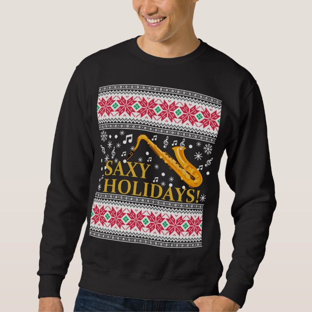 Marching Band Saxophone Ugly Christmas Sweater (Front)