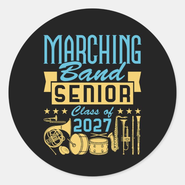 Marching Band Senior 2027 Classic Round Sticker (Front)