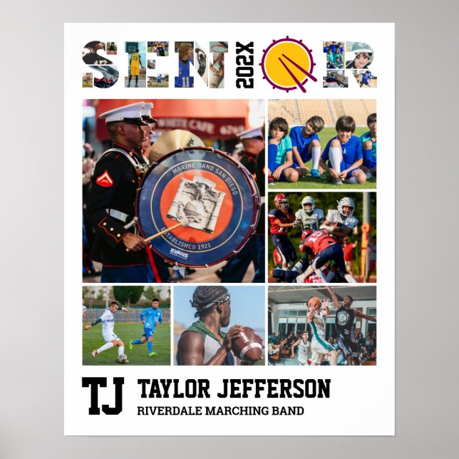 Marching Band Senior Sports Team Photo Collage Poster (Front)