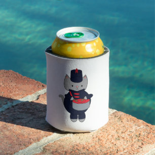 Marching Band Snare Drum Cat Navy Blue Red Can Cooler
