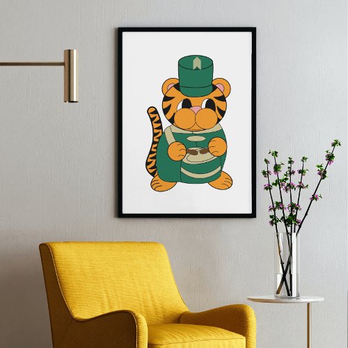 Marching Band Tiger Drum Green and Gold Poster