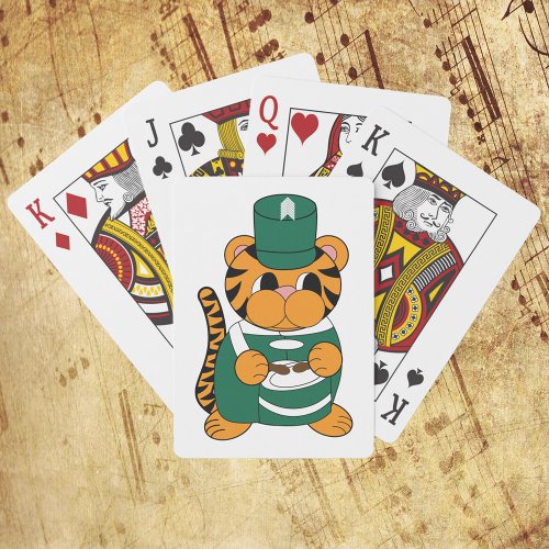 Marching Band Tiger Drummer Green and White Playing Cards