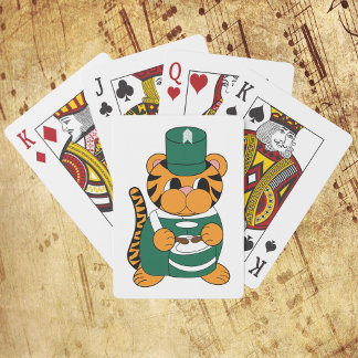 Marching Band Tiger Drummer Green and White Poker Cards