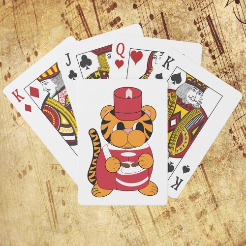 Marching Band Tiger Drums Red and White Playing Cards