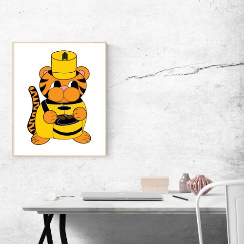 Marching Band Tiger Snare Drum Yellow and Black Poster