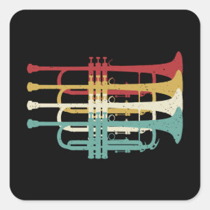 Marching Band Trumpet Player Retro Design Square Sticker