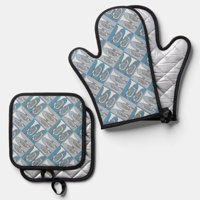 Marching Baritone Crosshatch Oven Mitt & Pot Holder Set (Front/Back)