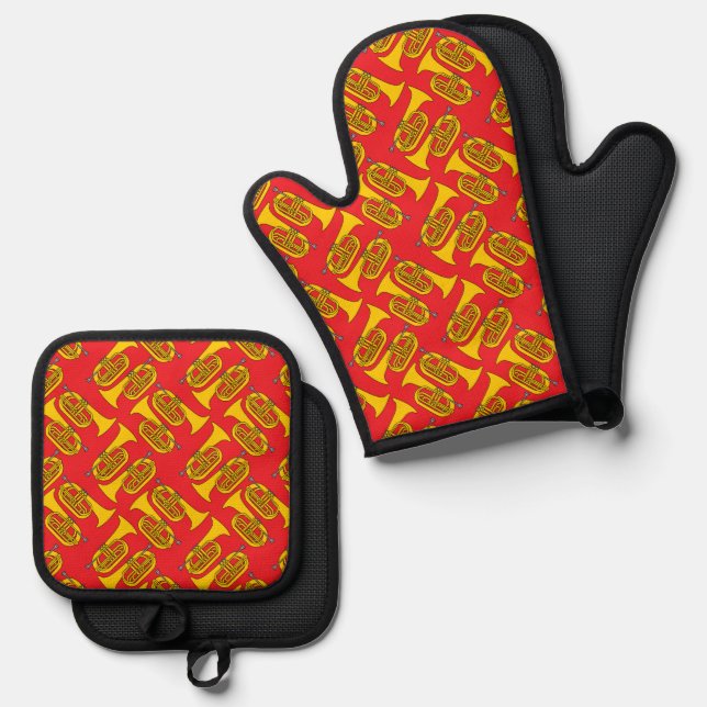 Marching Baritone Crosshatch Oven Mitt & Pot Holder Set (Front/Back)