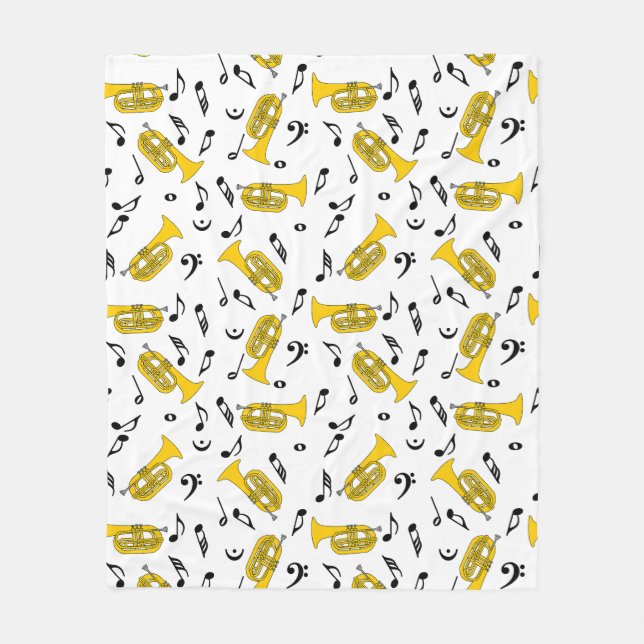 Marching Baritone Music Notes Bass Clefs Fleece Blanket (Front)