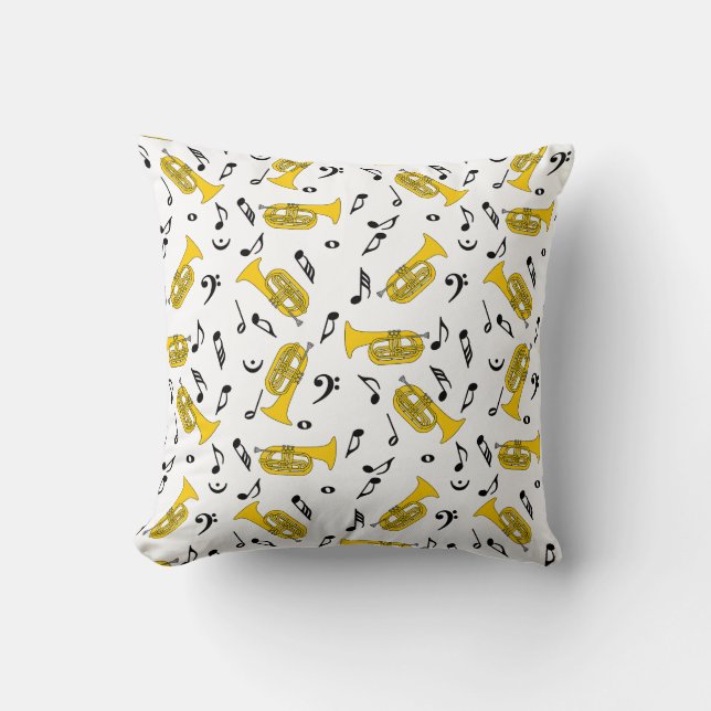 Marching Baritone Music Notes Bass Clefs Throw Pillow (Front)
