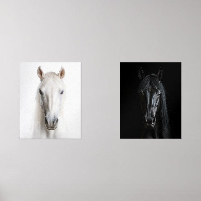 Marching Black White Horse Portraits Wall Art Sets (Front)