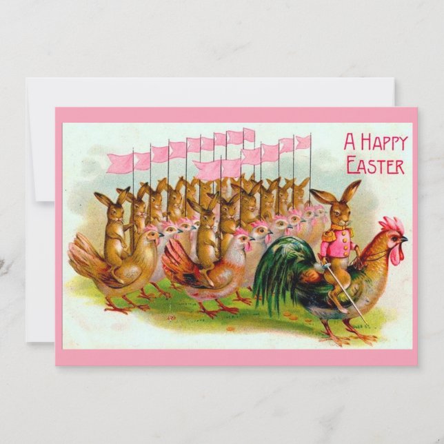 marching Easter bunny and chickens Holiday Card (Front)