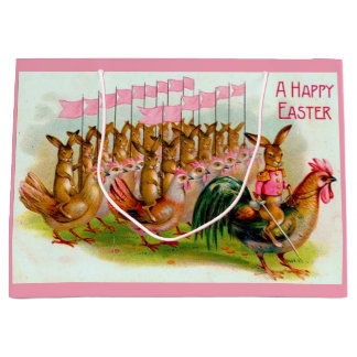 marching Easter bunny and chickens Large Gift Bag