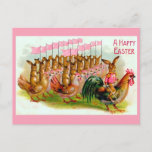 marching Easter bunny and chickens Postcard