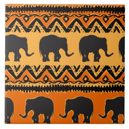 Marching Elephants African Pattern Ceramic Tile