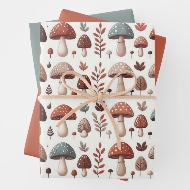 Marching Mushrooms Wrapping Paper Sheets (In situ)