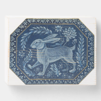 Marching Rabbit Art Blue & White Rustic Art Wooden Box Sign