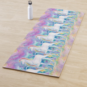 Marching Watercolor Unicorns Yoga Mat