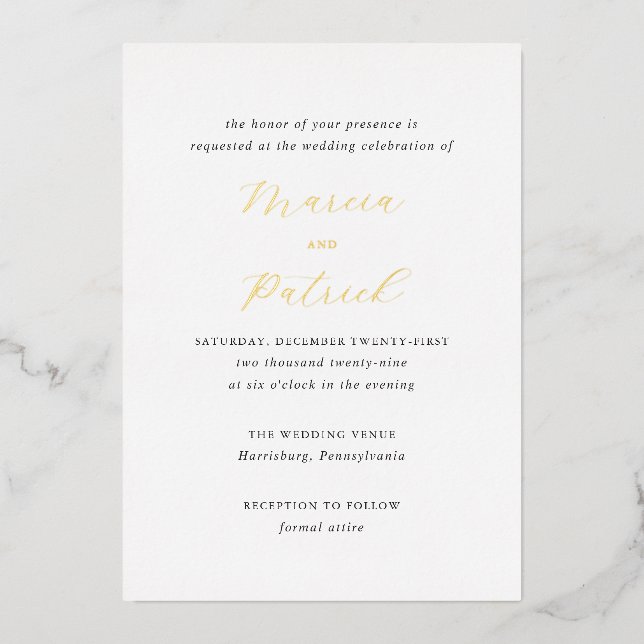 Marcia Classic Elegant Wedding Foil Invitation (Front)