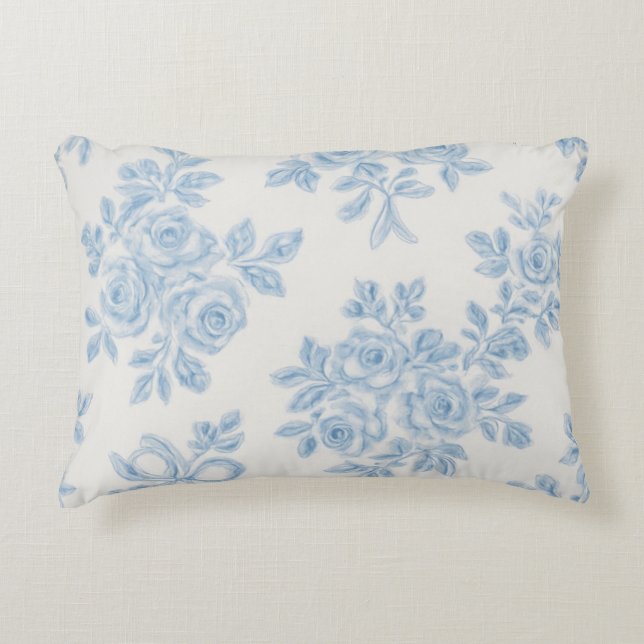 Marcie and Lour Blue Floral Accent Pillow (Front)