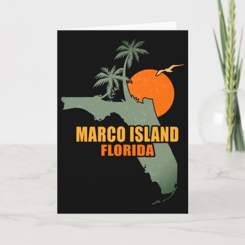 Marco Island Florida Map Palm Tree Vintage 60s Card