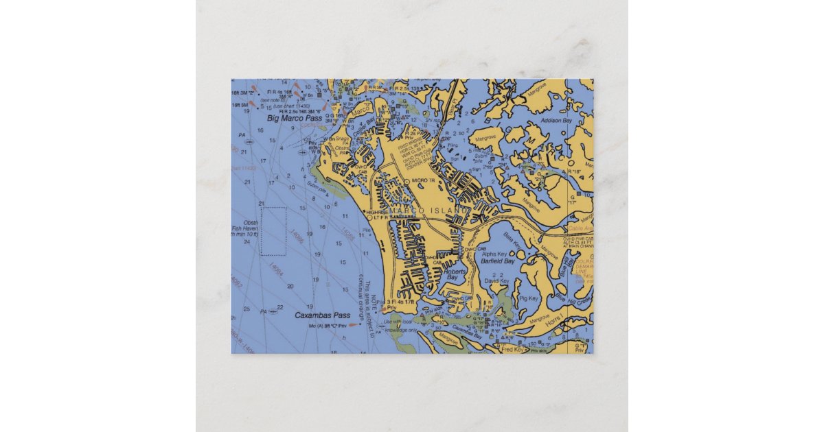 Marco Island, Florida Nautical Chart Postcard | Zazzle