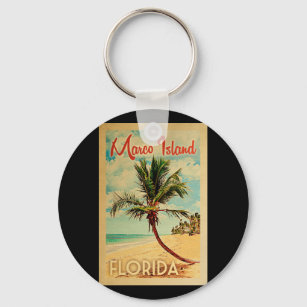 Marco Island Florida Palm Tree Beach Vintage Trave Keychain