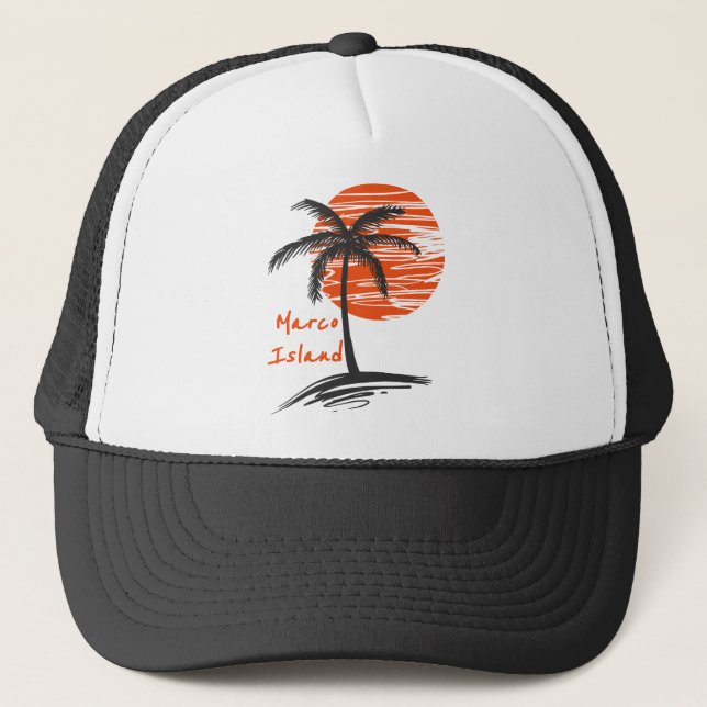 Marco Island Florida Palm Tree Trucker Hat (Front)