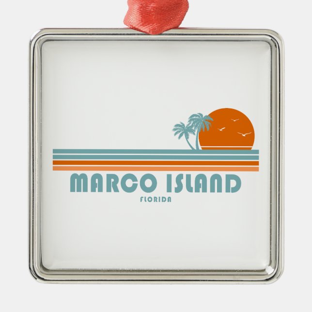 Marco Island Florida Sun Palm Trees Metal Ornament (Front)