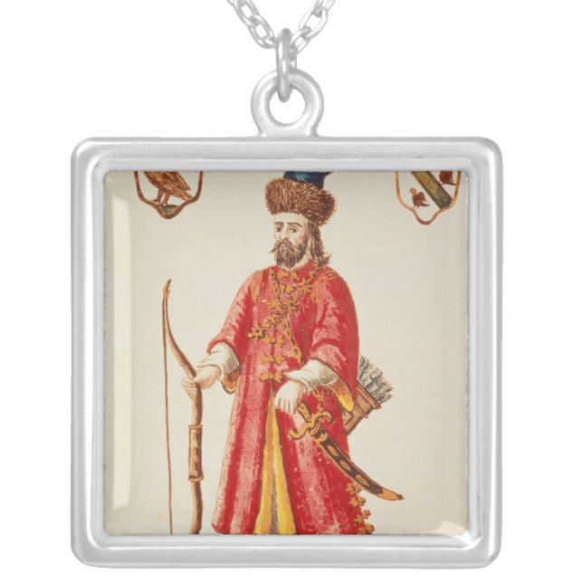 Marco Polo  dressed in Tartar costume Silver Plated Necklace (Front)