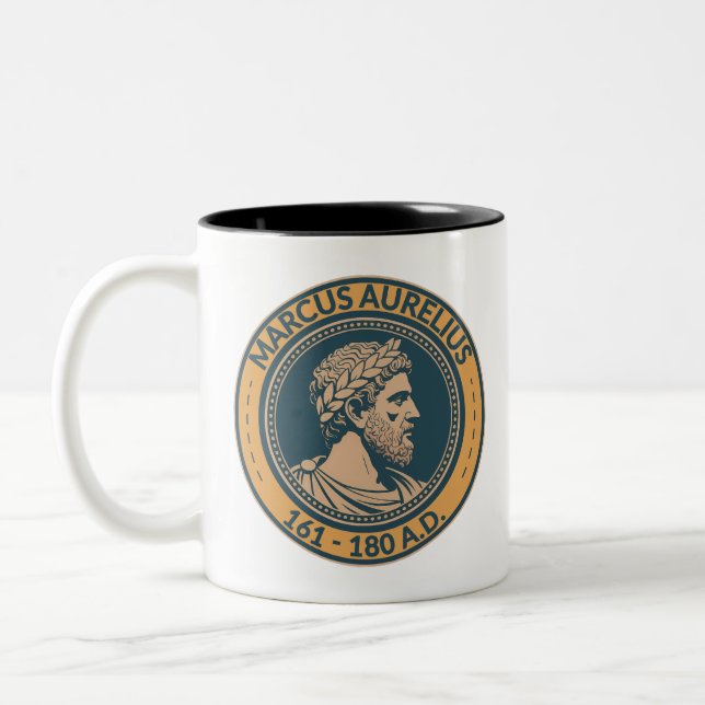 Marcus Aurelius Roman Emperor Illustration Badge Two-Tone Coffee Mug (Left)