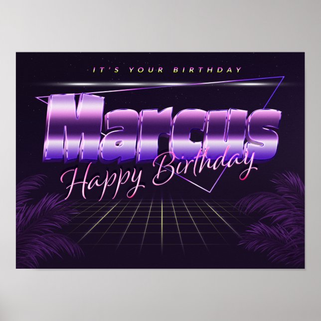 Marcus Name Vorname lila retro Poster Geburtstag (Front)