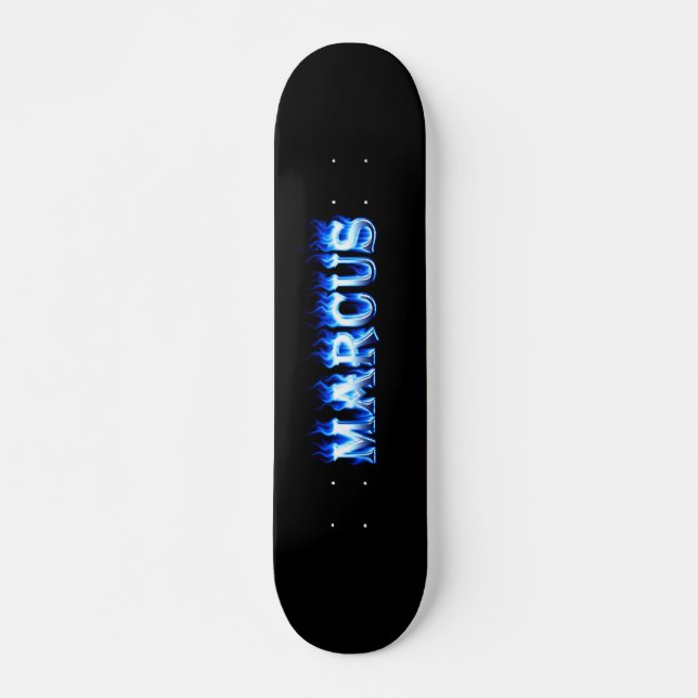 Marcus skateboard blue fire and flames design deck (Front)