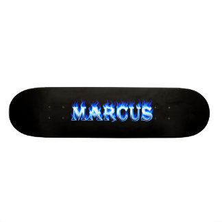 Marcus skateboard blue fire and flames design deck