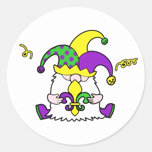 Mardi Gnome Classic Round Sticker