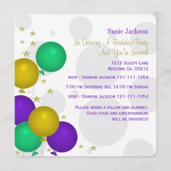 Mardi Gra Color Balloons Party Invitations by PartyTimeInvites at Zazzle
