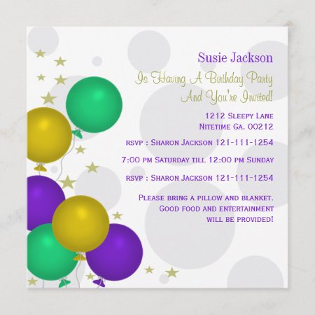 Mardi Gra Color Balloons Party Invitations